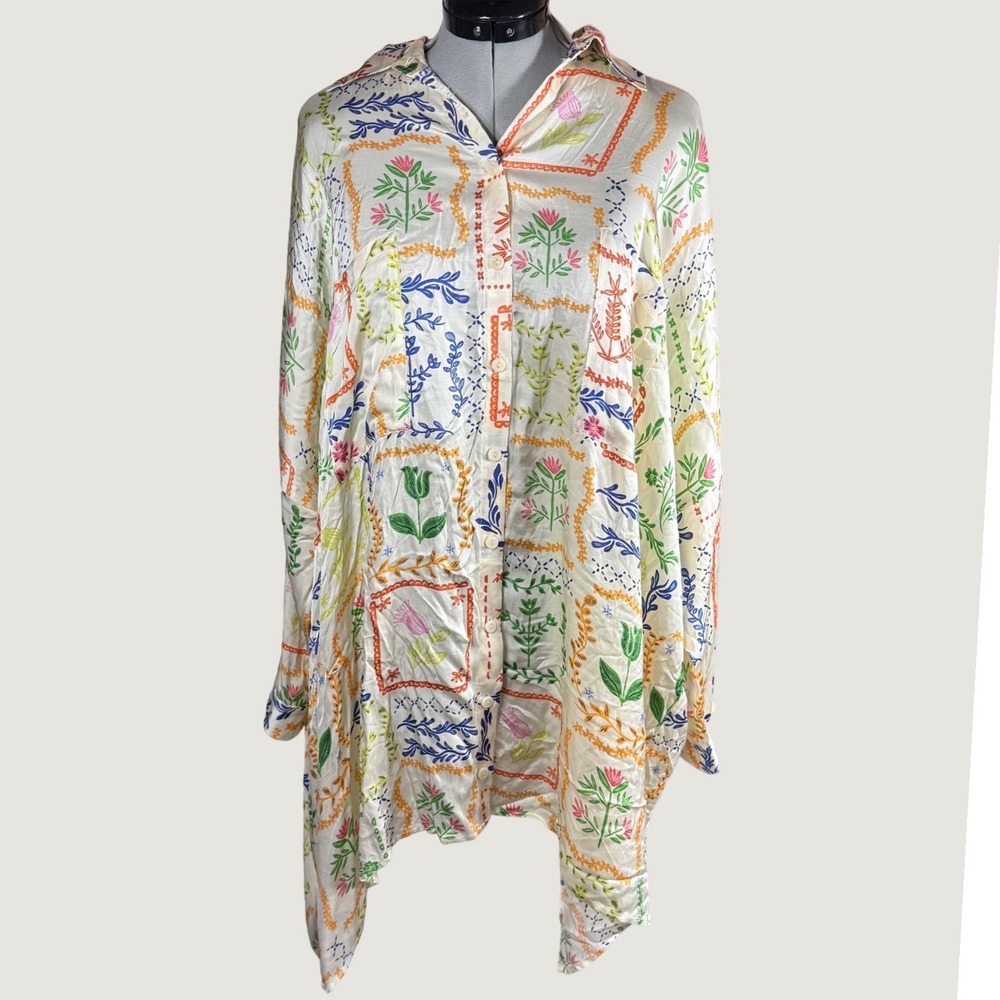 Anthropology Button Down Shirt Womens Small Ivory New oversized